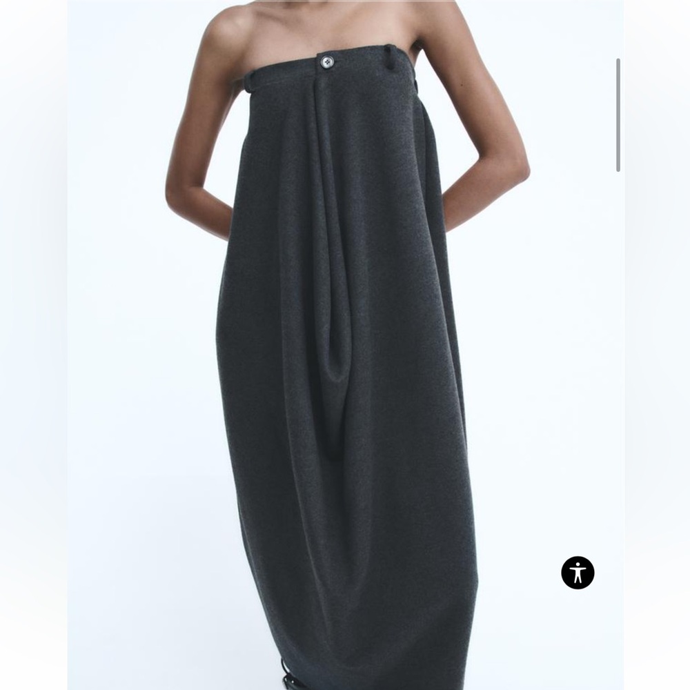 Zara Ruched Strapless Dress Grey NWT - Picture 2 of 9